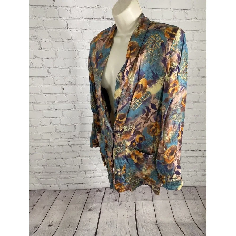VTG Impressions Of California Multicolor Floral Long Sleeve Single Button Top S